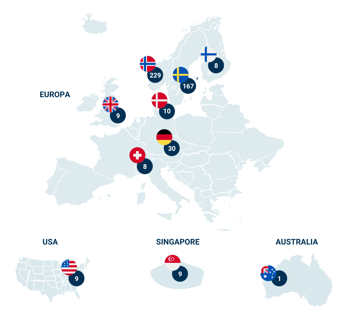 Kart over Pareto Securities tilstedeværelse i verden